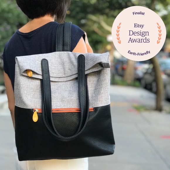 Convertible Backpack Purse with Luggage Sleeve - Gray Tweed/Black main image 5